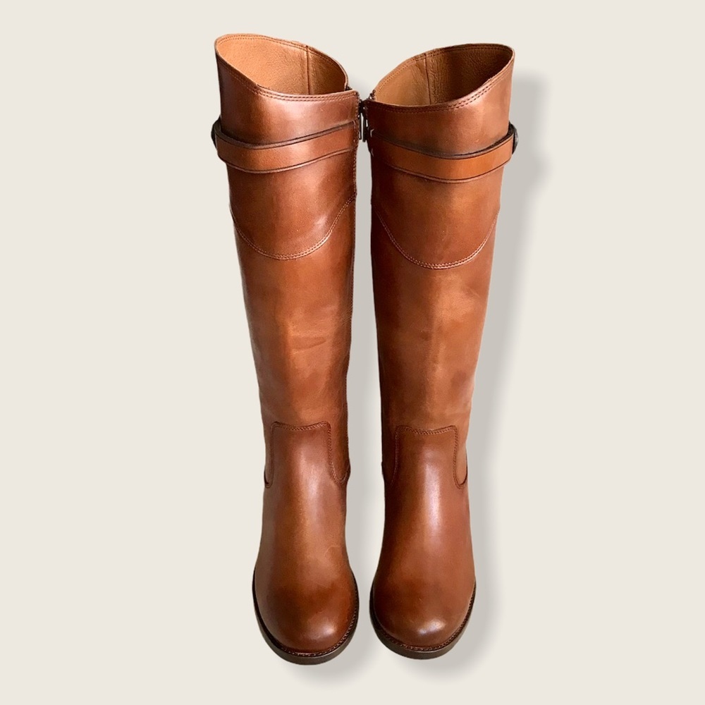 $399 Frye Molly Button Cognac Brown Leather Knee High Tall Zip Up Riding Boot - Picture 11 of 16